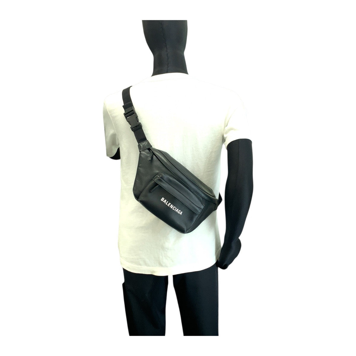 Balenciaga Sling Bag 552376 Leather Black Sling Bag Waist Bag Unisex Every Day Logo Print Mens
