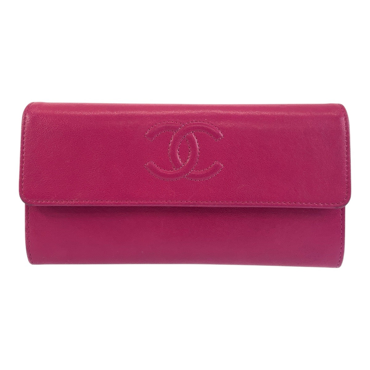 Chanel Long Wallet Purse Leather Pink Gold Metal Long Wallet Purse Coco Mark Women