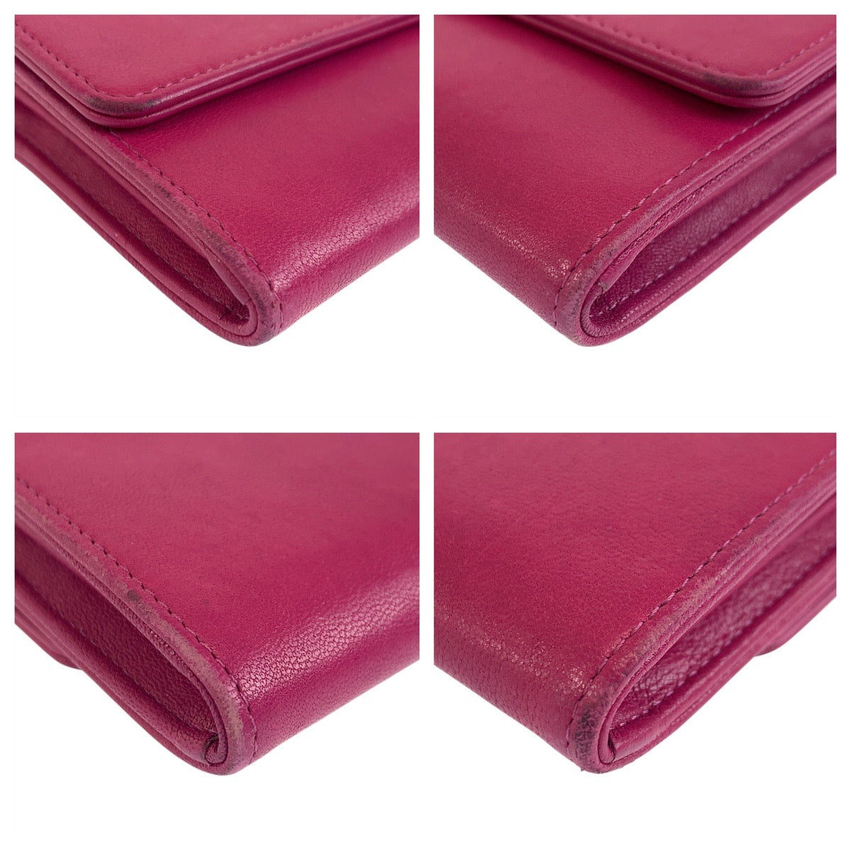 Chanel Long Wallet Purse Leather Pink Gold Metal Long Wallet Purse Coco Mark Women