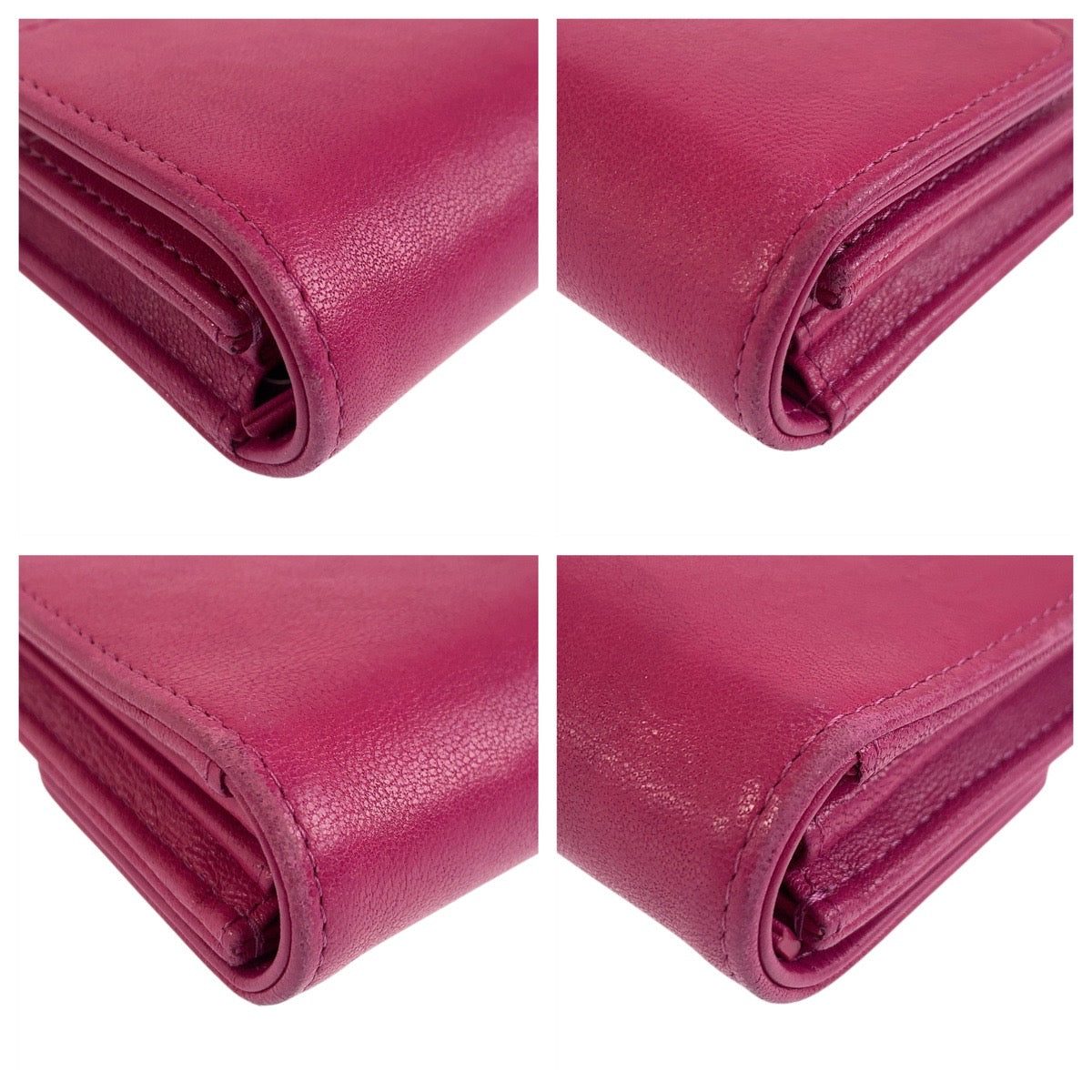Chanel Long Wallet Purse Leather Pink Gold Metal Long Wallet Purse Coco Mark Women
