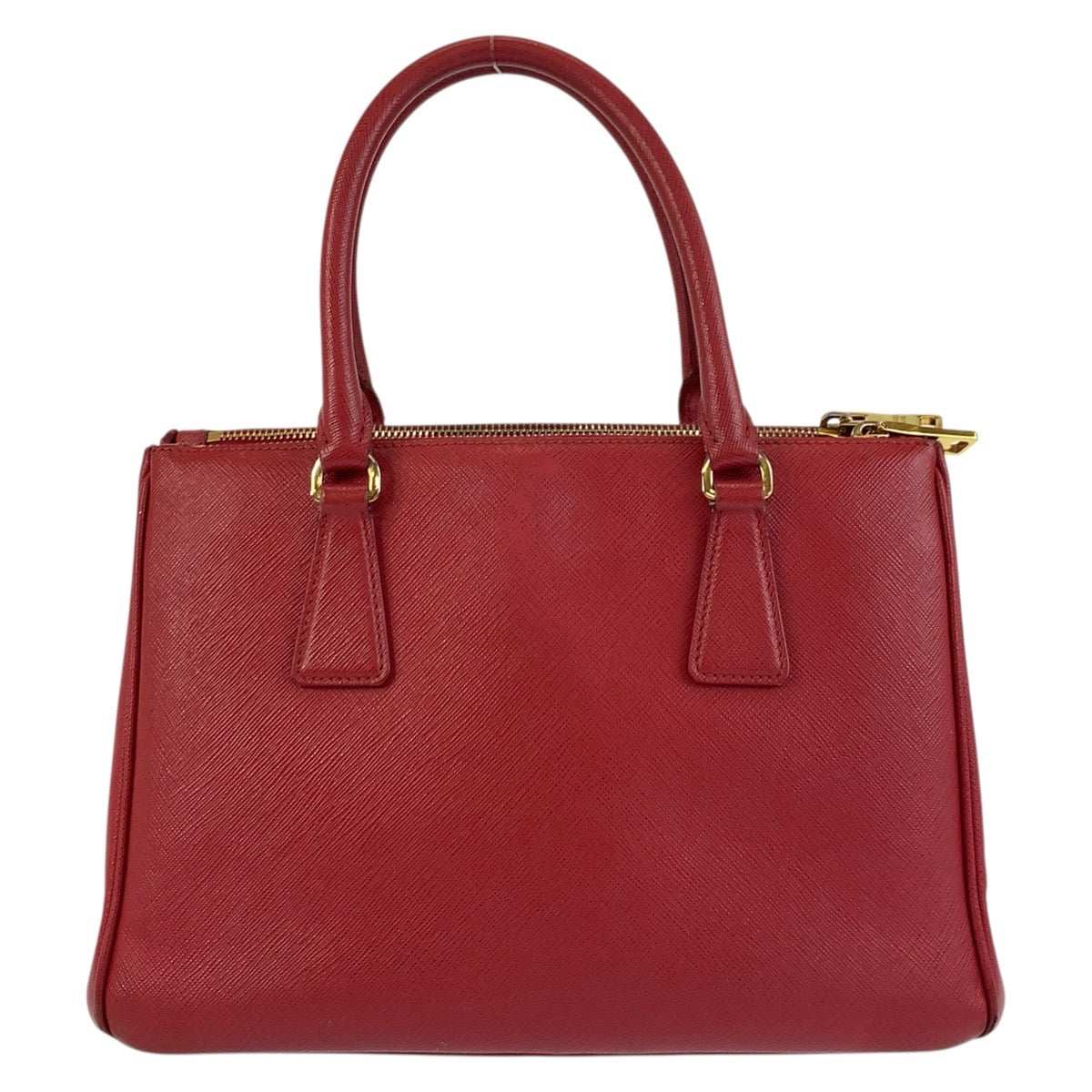 Prada Handbag Leather Red Gold Metal Handbag Tote Bag Safiano Galleria Women