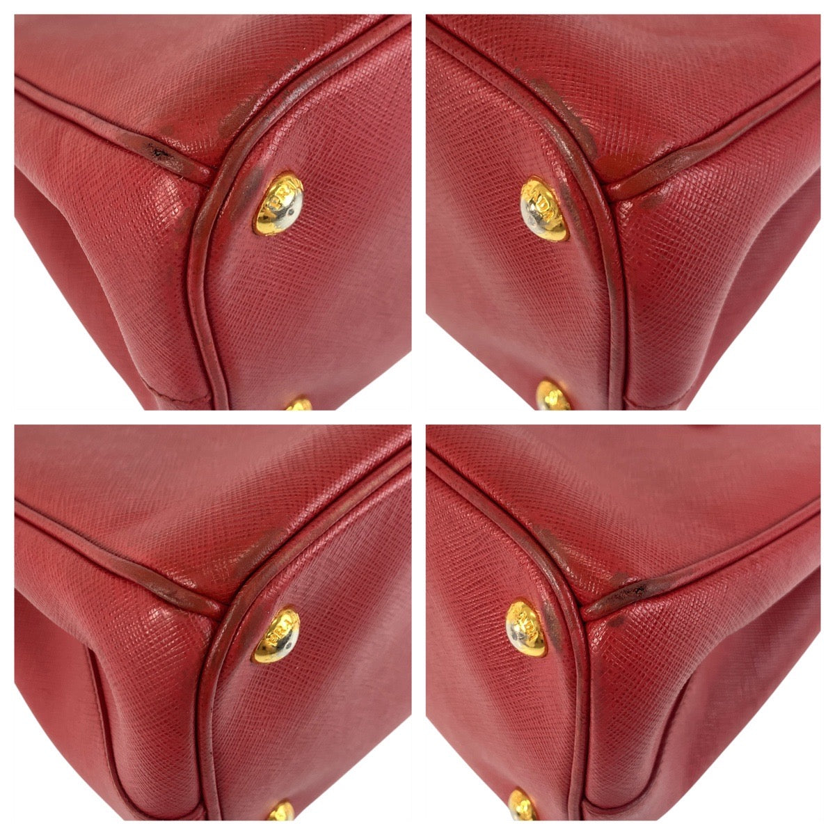 Prada Handbag Leather Red Gold Metal Handbag Tote Bag Safiano Galleria Women