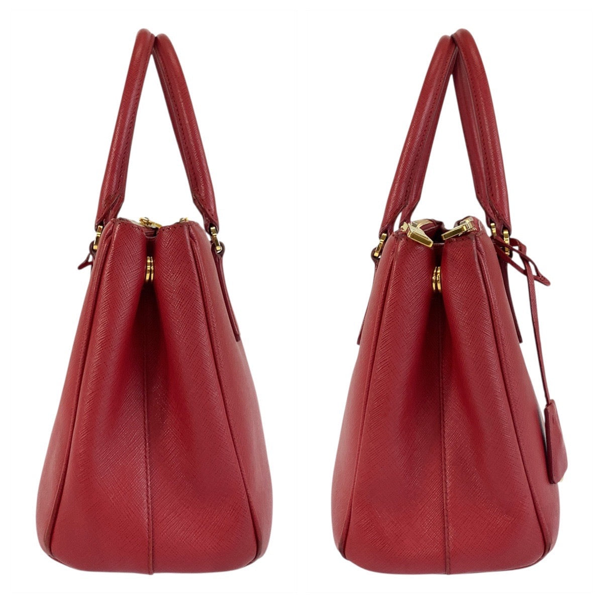 Prada Handbag Leather Red Gold Metal Handbag Tote Bag Safiano Galleria Women