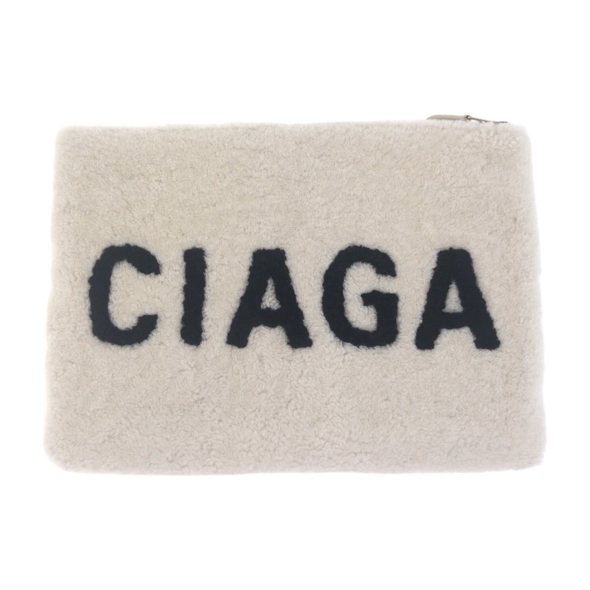 Balenciaga Clutch Bag 492681 Mouton White Silvermetal Clutch Bag Unisex Shearing Logo Mens