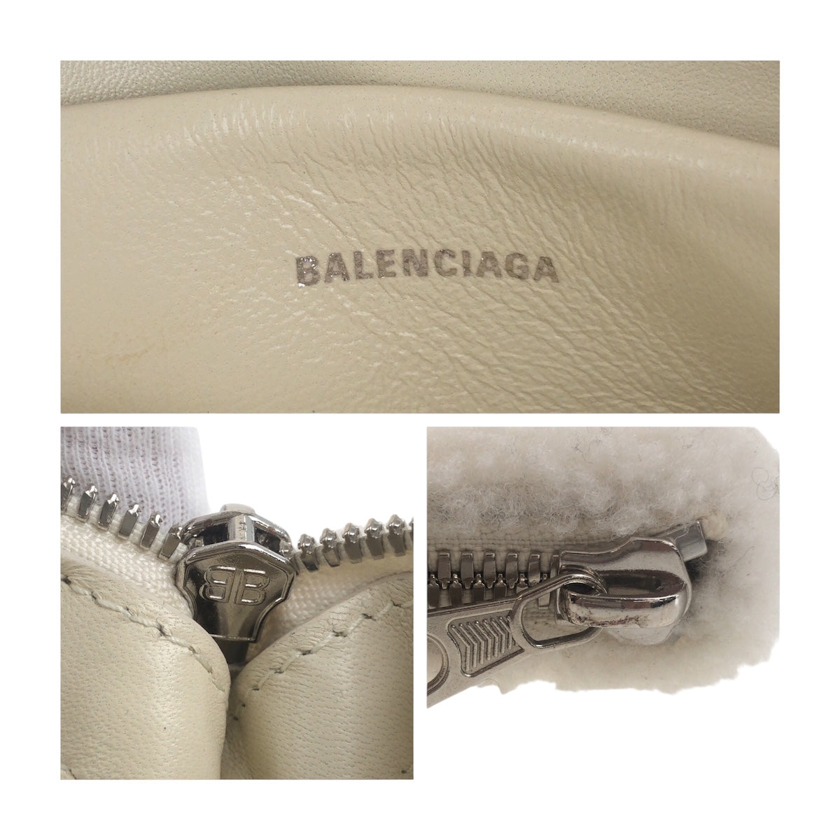 Balenciaga Clutch Bag 492681 Mouton White Silvermetal Clutch Bag Unisex Shearing Logo Mens