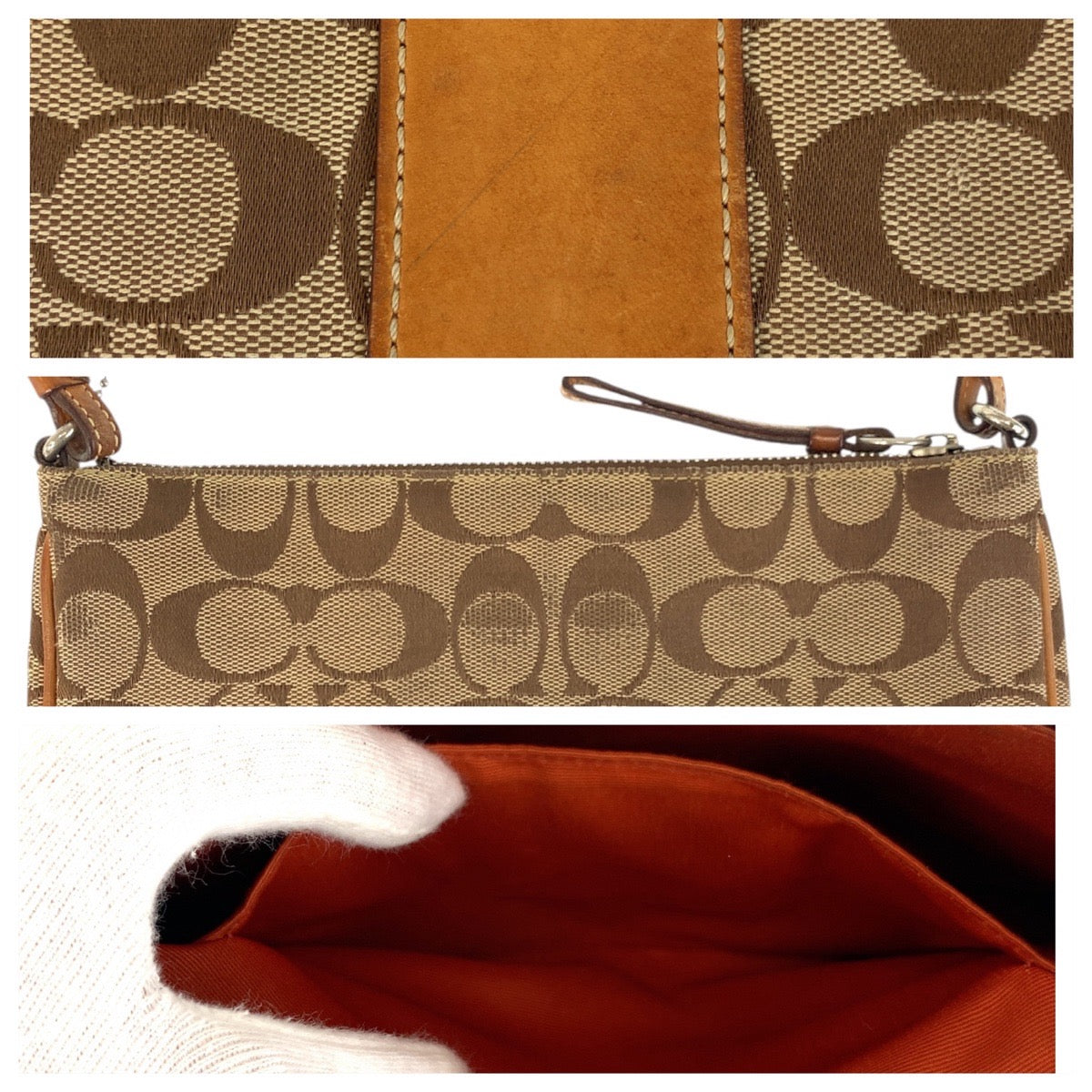 Coach Shoulder Bag 6338 Canvas, Leather Beige Camel Shoulder Bag Pochette Signature Slim Demi Zip