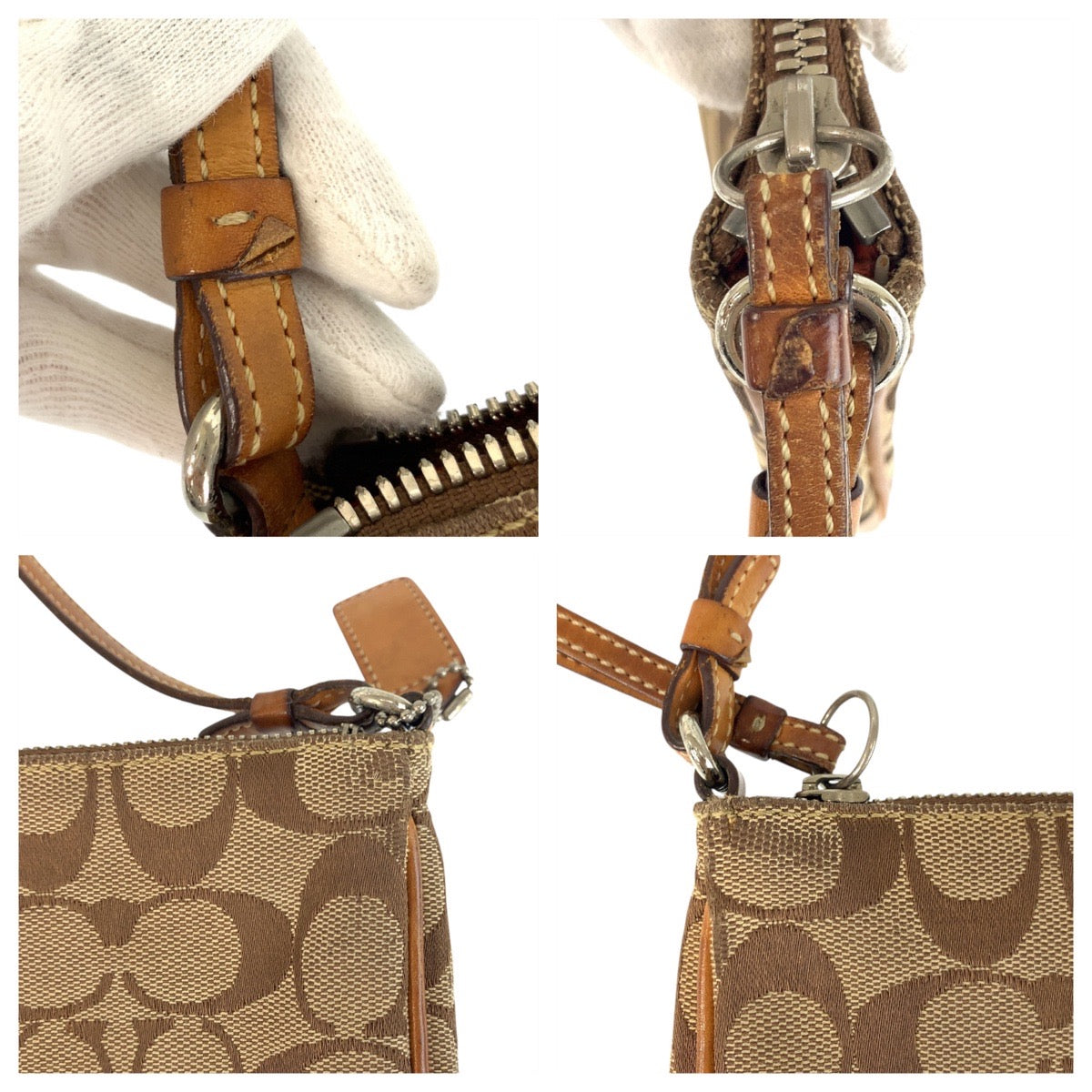 Coach Shoulder Bag 6338 Canvas, Leather Beige Camel Shoulder Bag Pochette Signature Slim Demi Zip