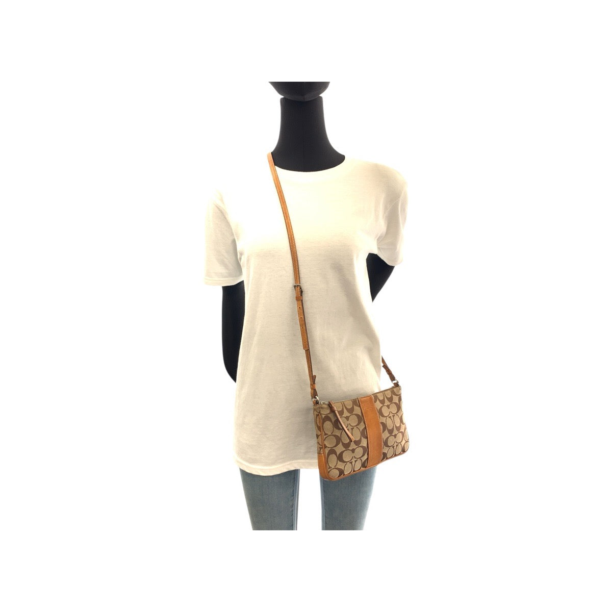 Coach Shoulder Bag 6338 Canvas, Leather Beige Camel Shoulder Bag Pochette Signature Slim Demi Zip