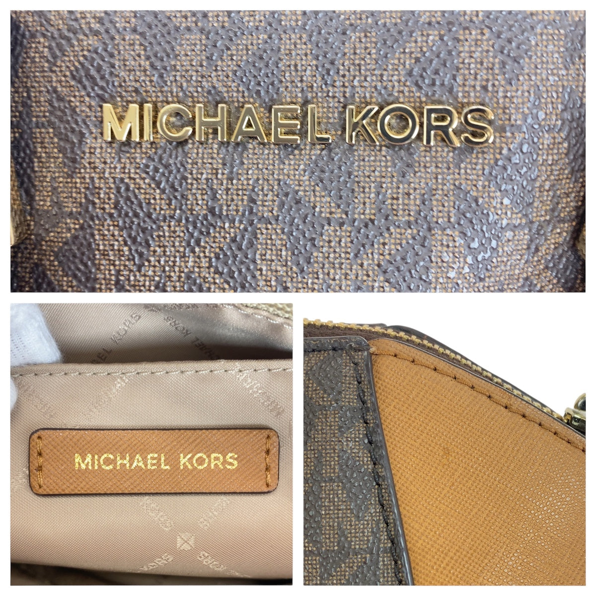 Michael Kors Handbag Leather Brown Gold Metal Handbag Shoulder Bag 2Way Women