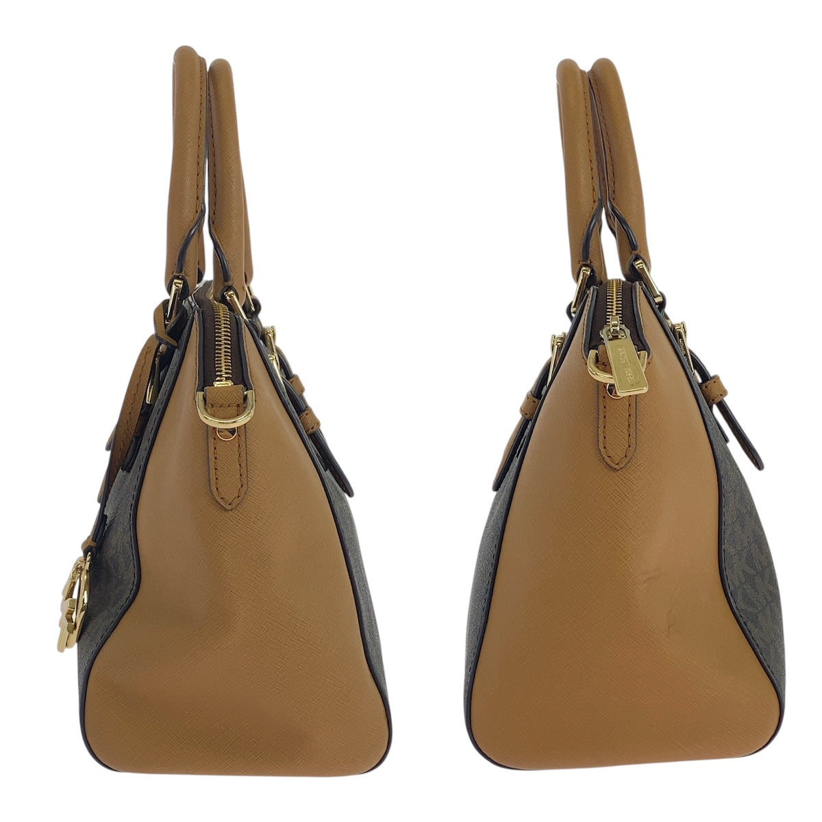 Michael Kors Handbag Leather Brown Gold Metal Handbag Shoulder Bag 2Way Women