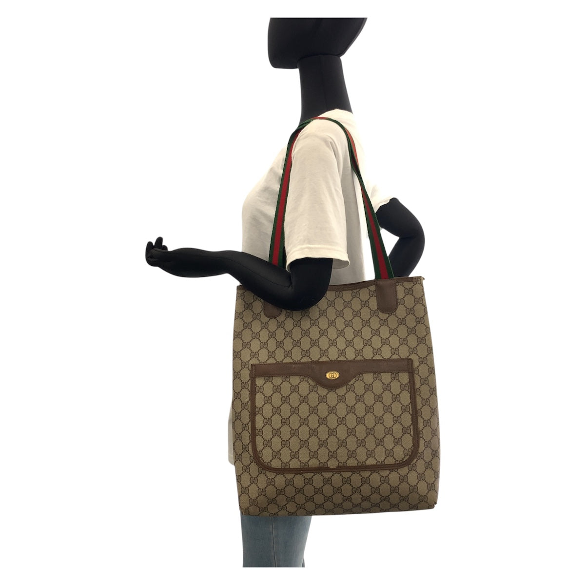 Gucci Tote Bag 39 02 003 Gg Supreme Canvas, Leather Beige Brown Gold Metal Tote Bag Shoulder Bag