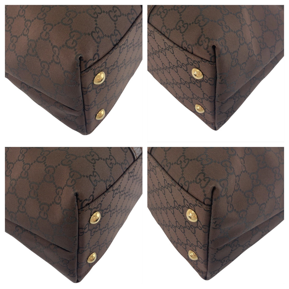 Gucci Tote Bag 257302 Nylon Brown Gold Metal Tote Bag Shoulder Bag Gg Pattern Women