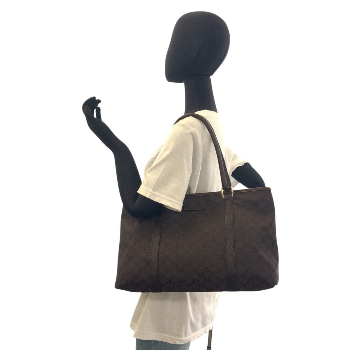 Gucci Tote Bag 257302 Nylon Brown Gold Metal Tote Bag Shoulder Bag Gg Pattern Women