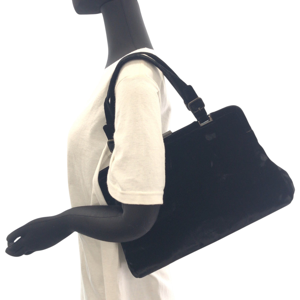 Prada Tote Bag Velor Black Silver Metal Velor