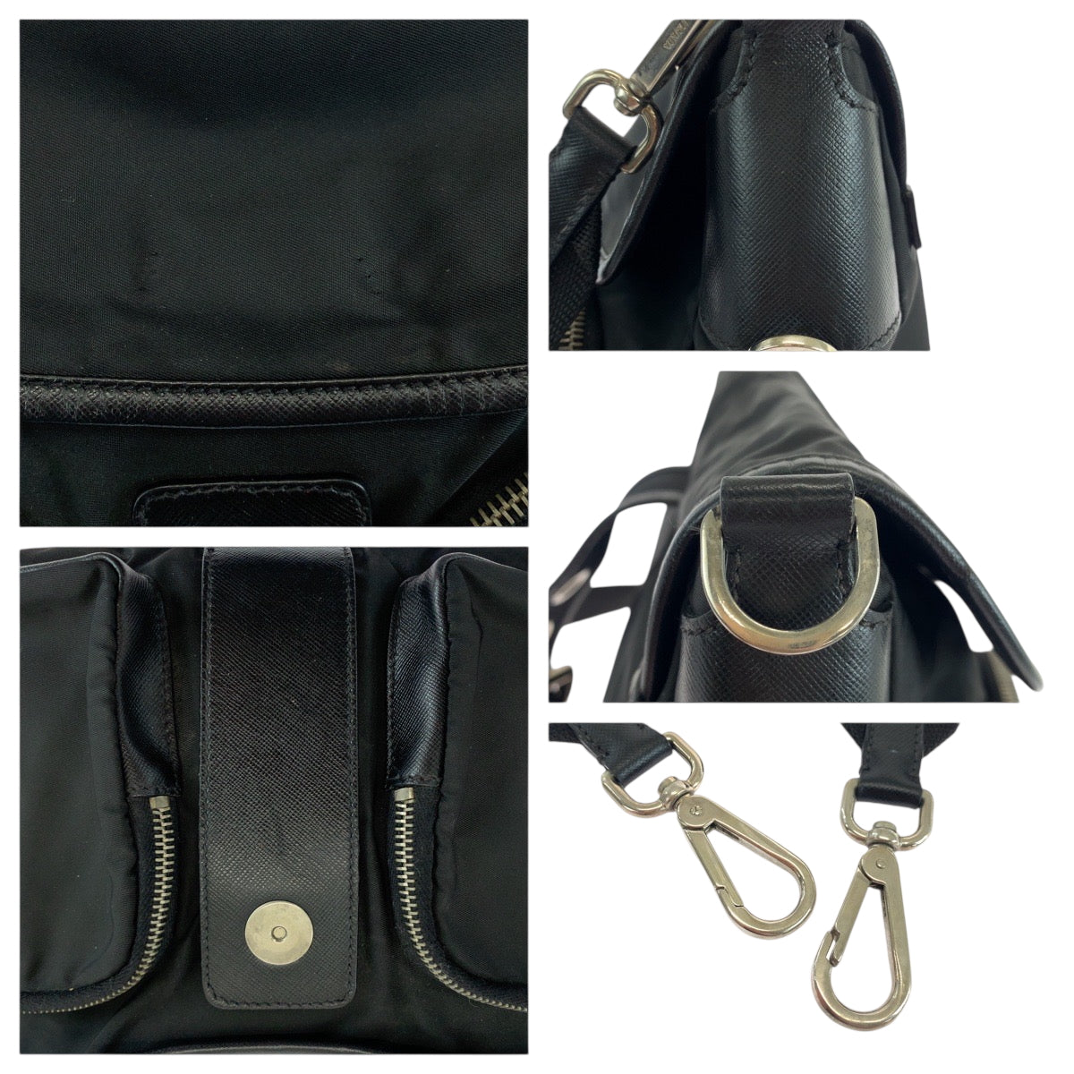 Prada Shoulder Bag Nylon Black Silver Metal Test Triangle With Logo