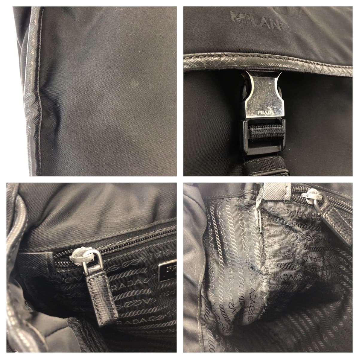 Prada Shoulder Bag Va0770 Nylon Black Silver Metal Test Logo