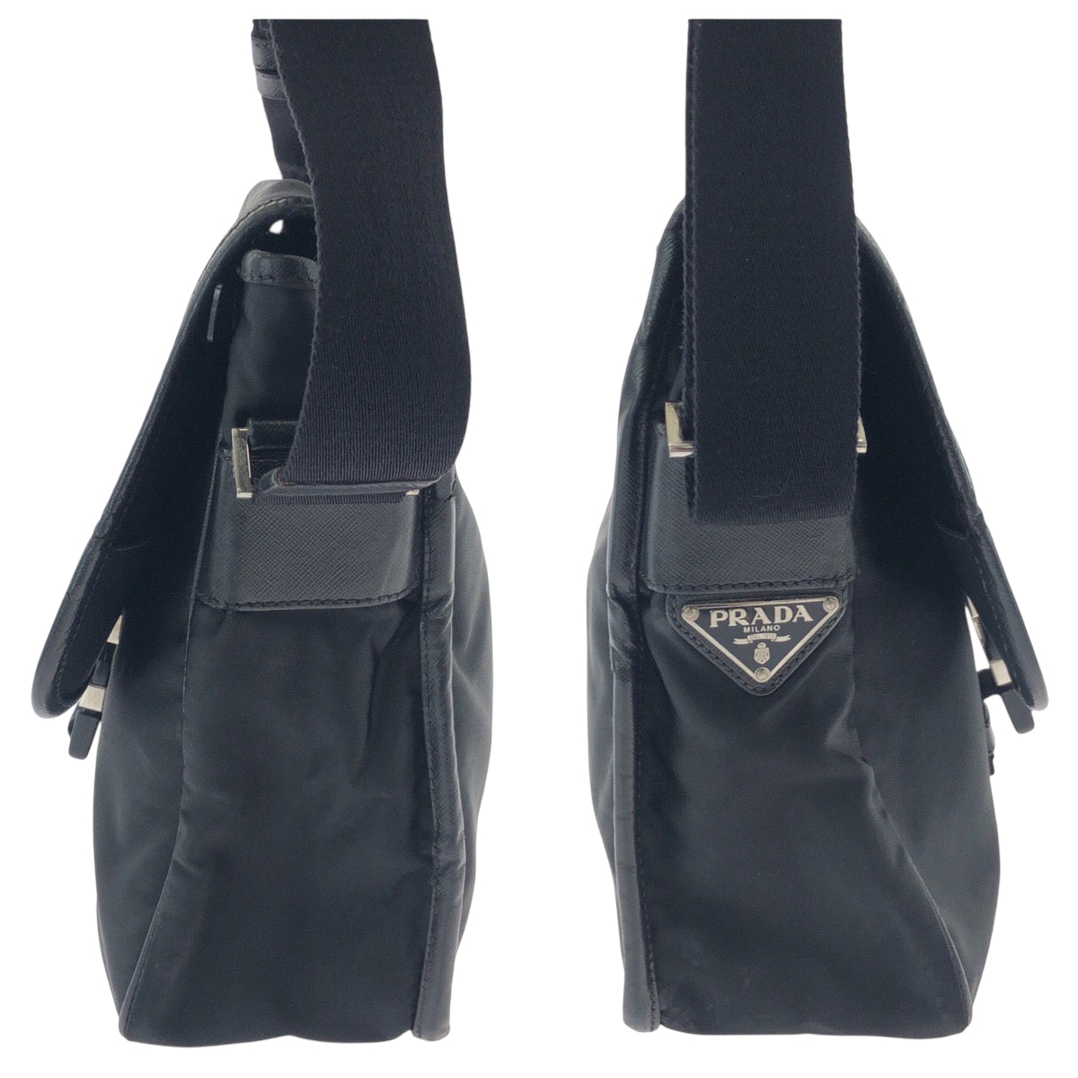 Prada Shoulder Bag Va0770 Nylon Black Silver Metal Test Logo
