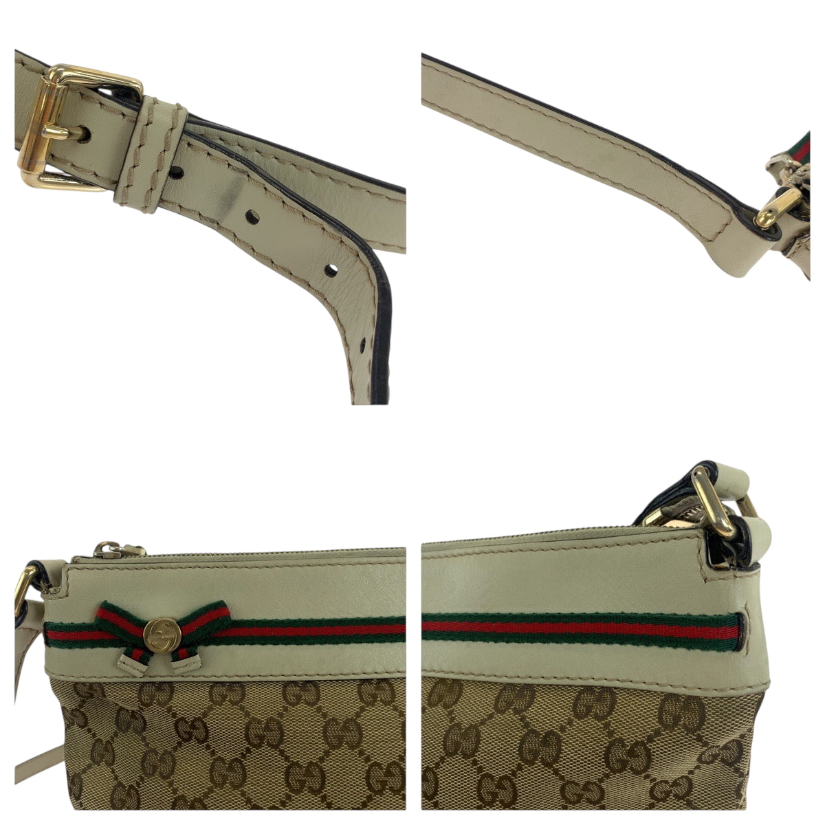 Gucci Shoulder Bag 257065 Gg Canvas Beige Ivory Gold Metal Shoulder Bag Pochette Sherry Line
