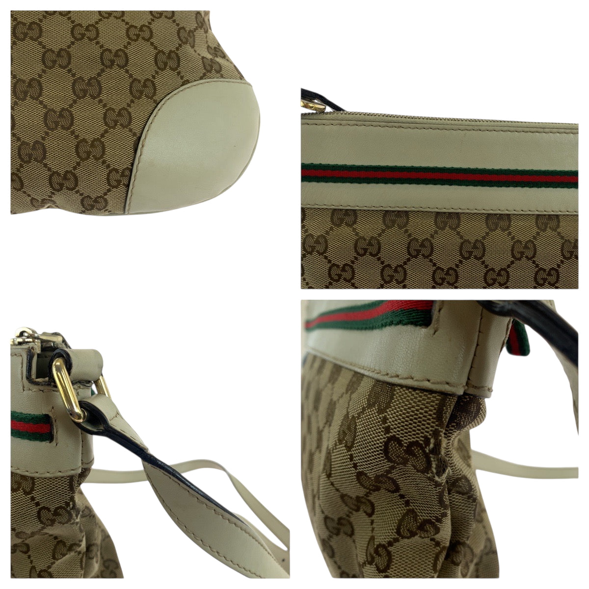 Gucci Shoulder Bag 257065 Gg Canvas Beige Ivory Gold Metal Shoulder Bag Pochette Sherry Line