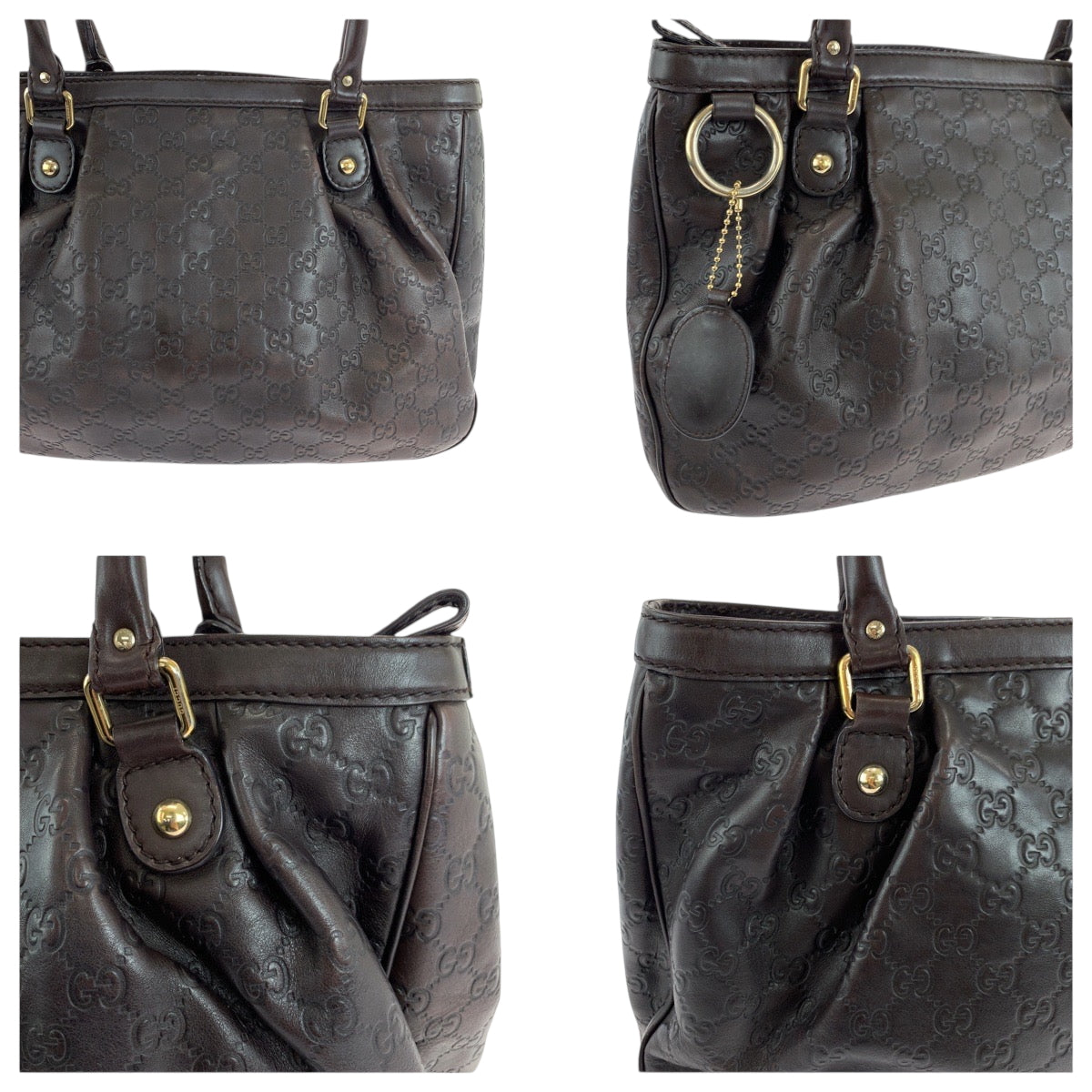 Gucci Tote Bag 296835 Leather Dark Brown Gold Metal Tote Bag Shoulder Bag Guccisima Sukey Women