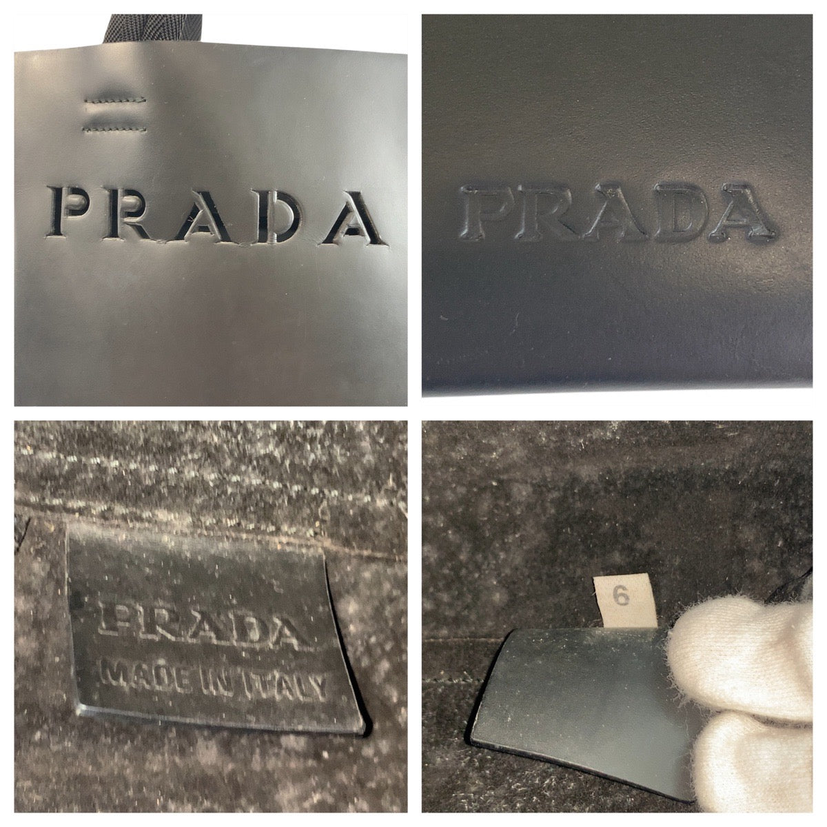 Prada Tote Bag Leather Black Black Tote Bag Handbag Punching Logo Women