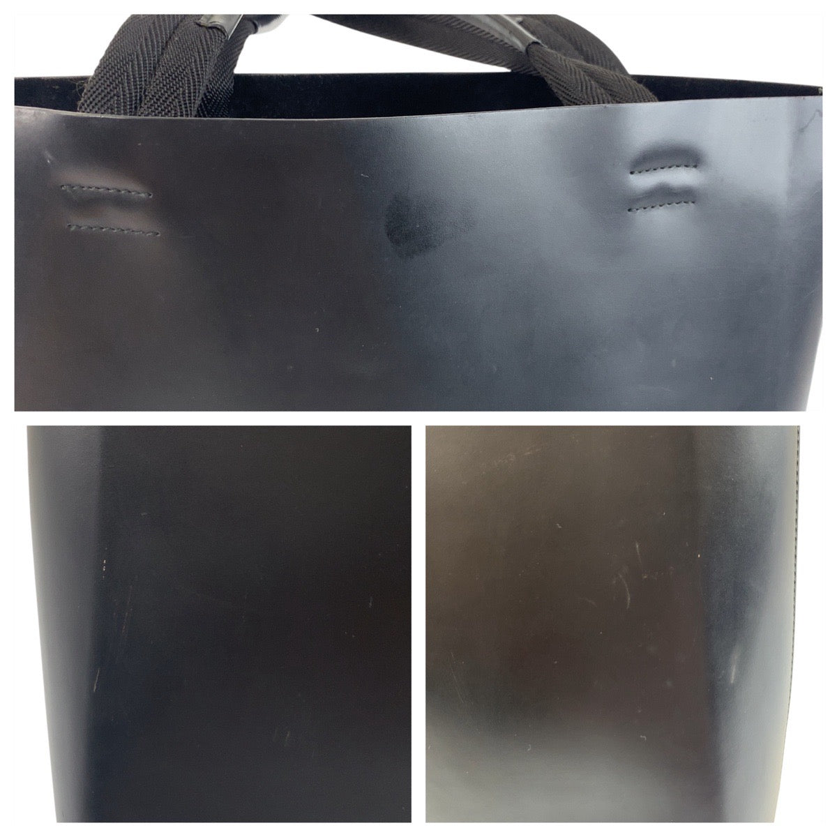 Prada Tote Bag Leather Black Black Tote Bag Handbag Punching Logo Women