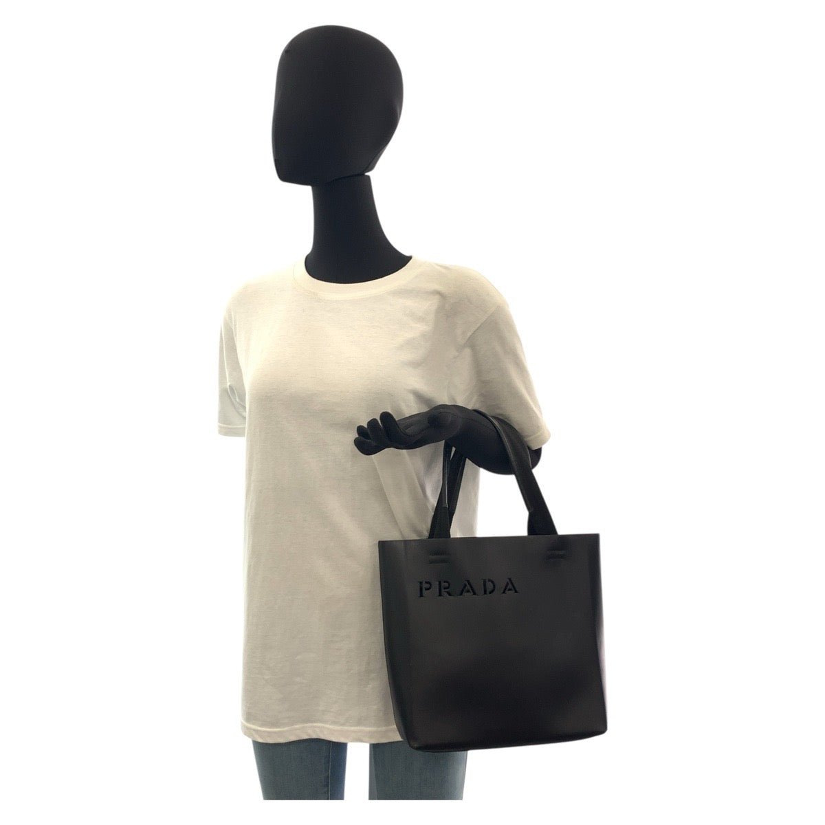 Prada Tote Bag Leather Black Black Tote Bag Handbag Punching Logo Women