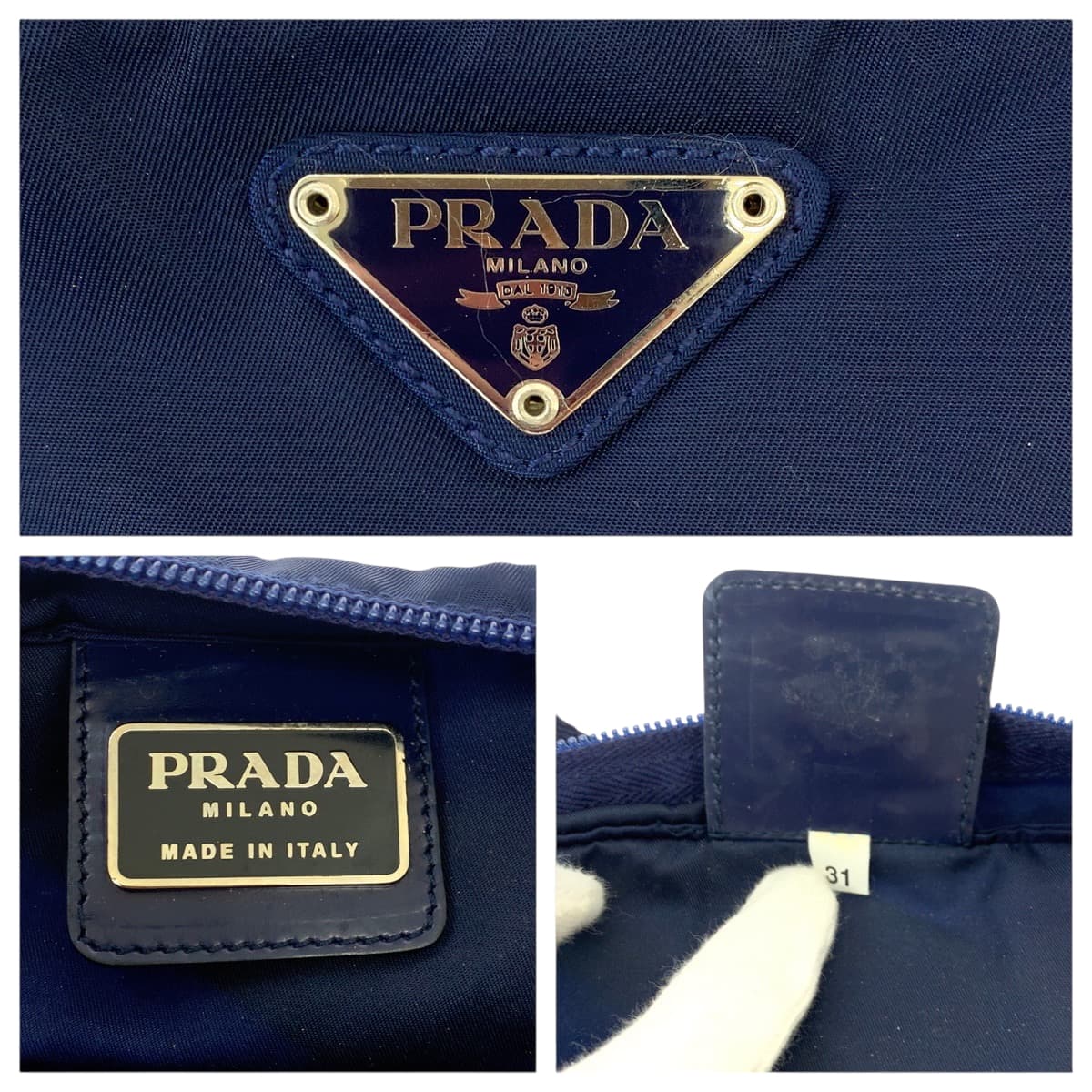 Prada Tote Bag 31 Nylon Navy Silvermetal Tote Bag Shoulder Bag Test Triangle With Logo Women