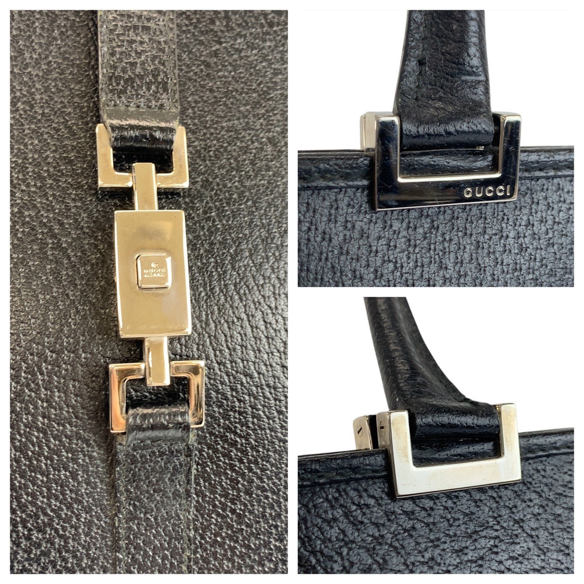 Gucci Tote Bag 002 1074 Leather Black Silvermetal Tote Bag Shoulder Bag Jackie Women