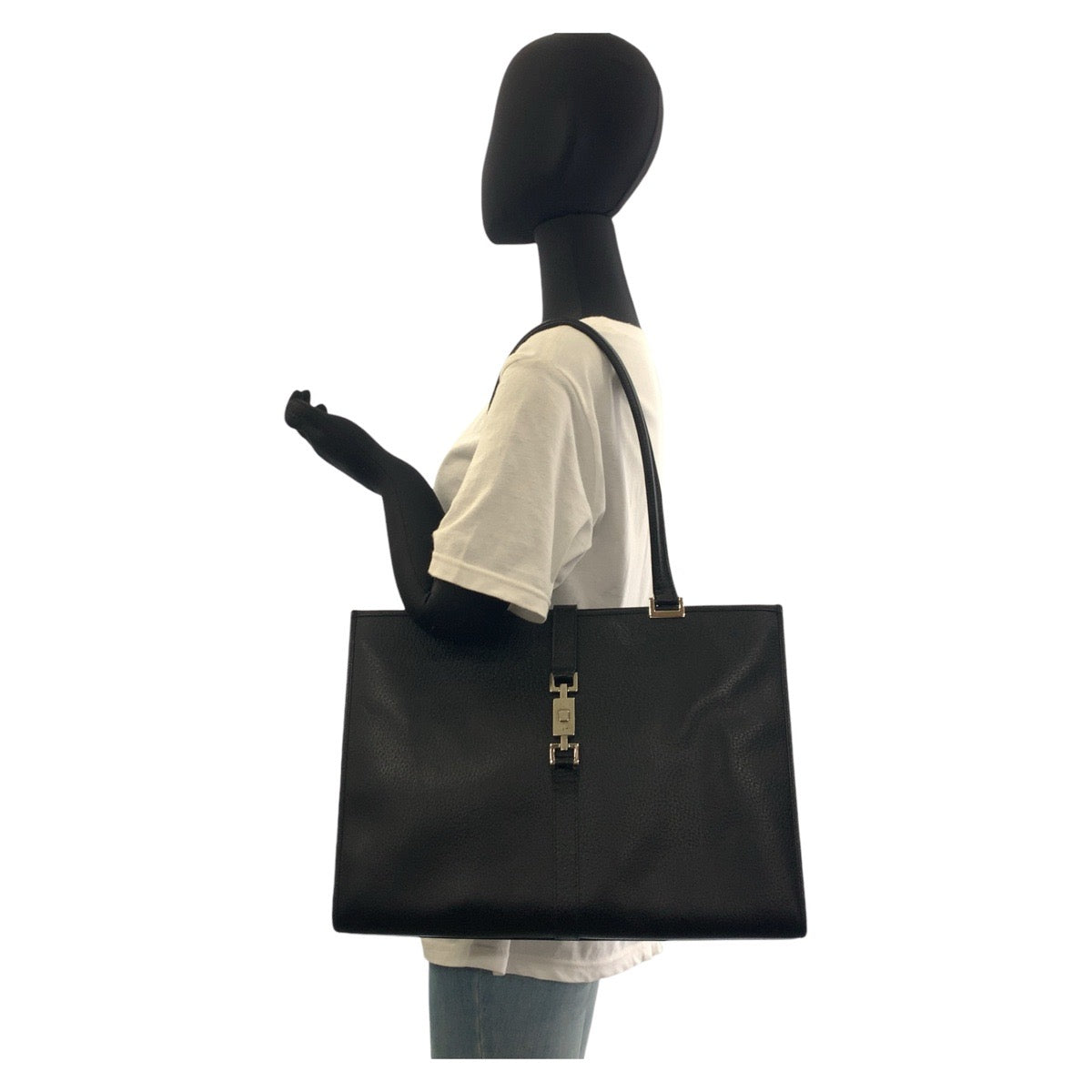 Gucci Tote Bag 002 1074 Leather Black Silvermetal Tote Bag Shoulder Bag Jackie Women