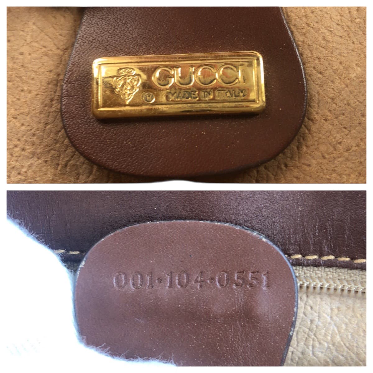 Gucci Shoulder Bag 001 103 0551 Leather Brown Gold Metal Old Gucci Shelly Line
