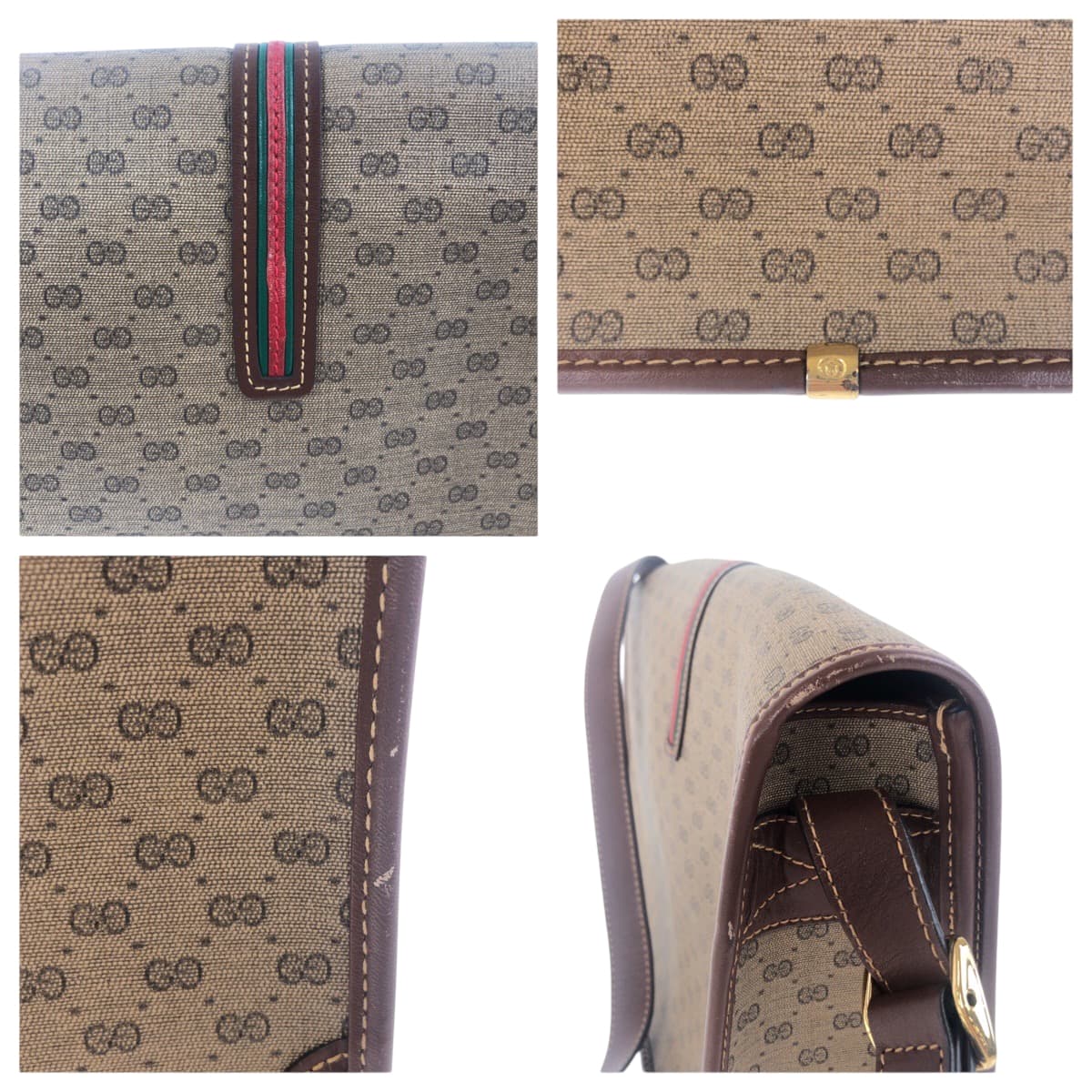 Gucci Shoulder Bag 001 103 0551 Leather Brown Gold Metal Old Gucci Shelly Line