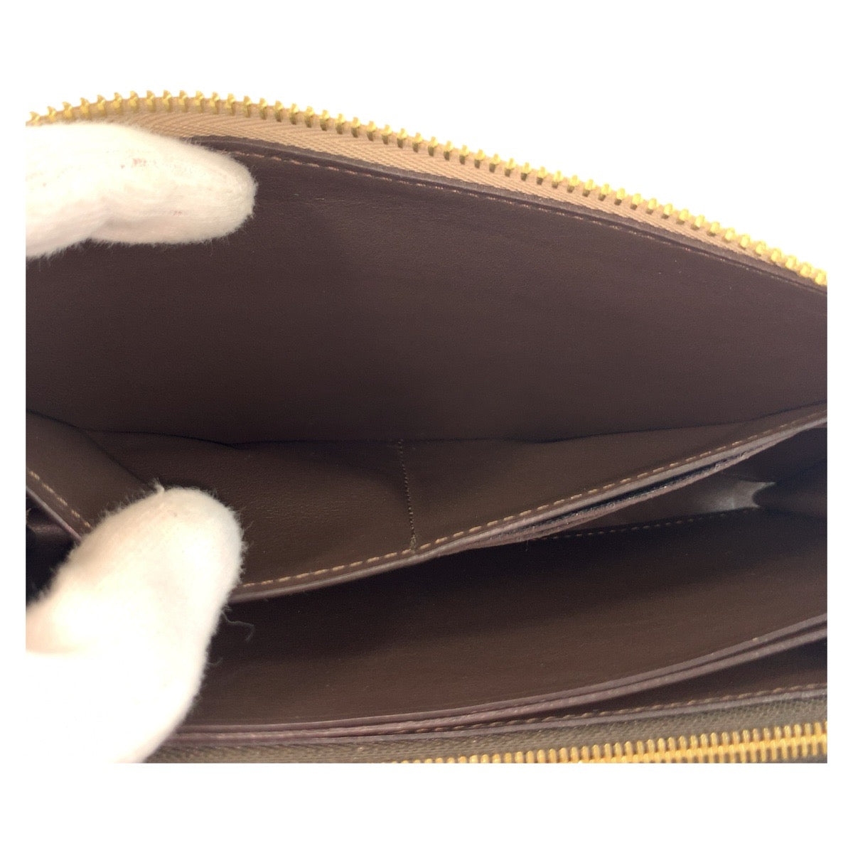 Louis Vuitton Long Wallet Purse M63104 Leather Greige Gold Metal Long Wallet Purse Portefeuille