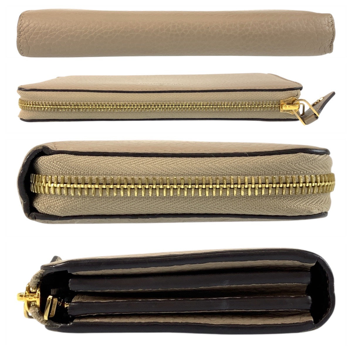 Louis Vuitton Long Wallet Purse M63104 Leather Greige Gold Metal Long Wallet Purse Portefeuille