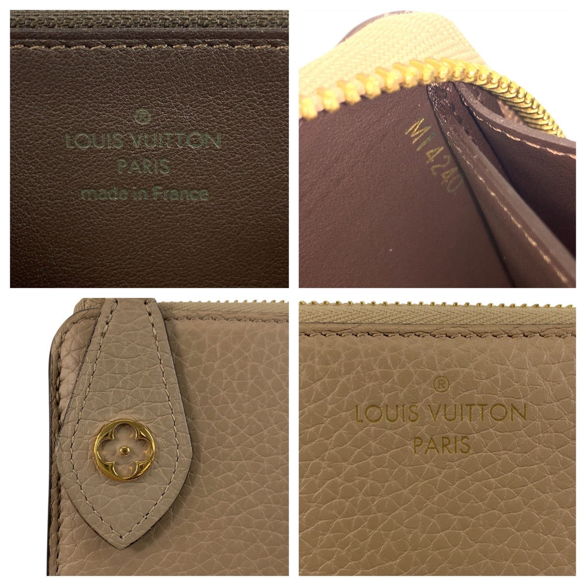 Louis Vuitton Long Wallet Purse M63104 Leather Greige Gold Metal Long Wallet Purse Portefeuille