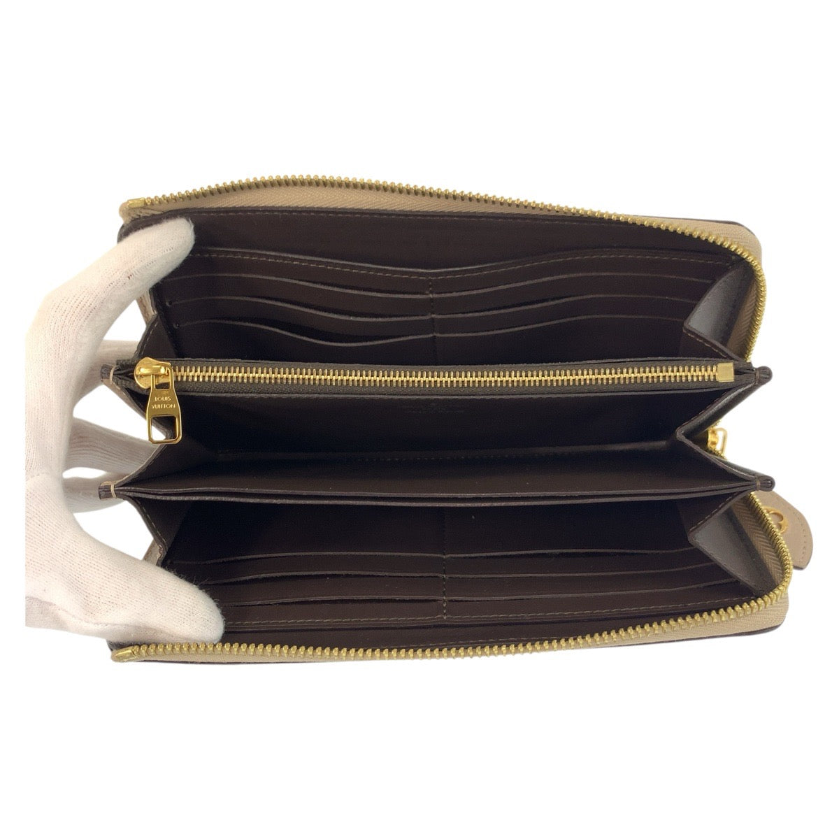 Louis Vuitton Long Wallet Purse M63104 Leather Greige Gold Metal Long Wallet Purse Portefeuille