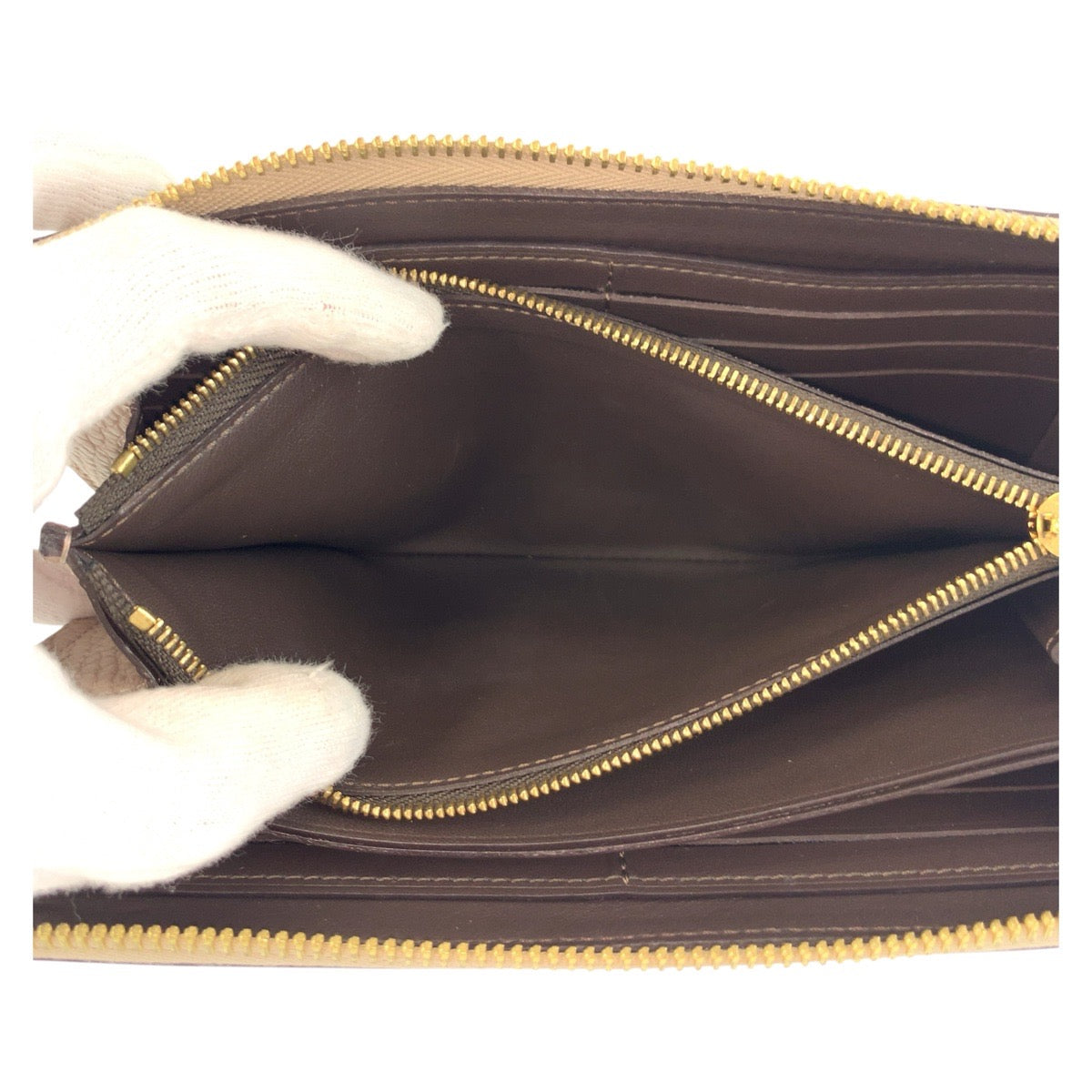 Louis Vuitton Long Wallet Purse M63104 Leather Greige Gold Metal Long Wallet Purse Portefeuille