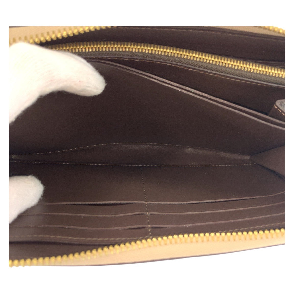 Louis Vuitton Long Wallet Purse M63104 Leather Greige Gold Metal Long Wallet Purse Portefeuille