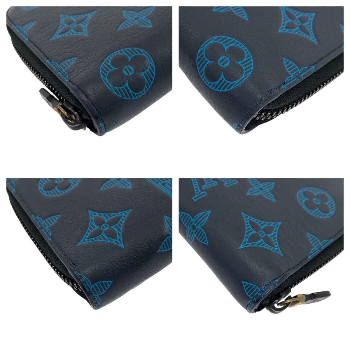 Louis Vuitton Long Wallet Purse M80423 Calfskin Navy Blue Black Metal Long Wallet Purse Zip Around