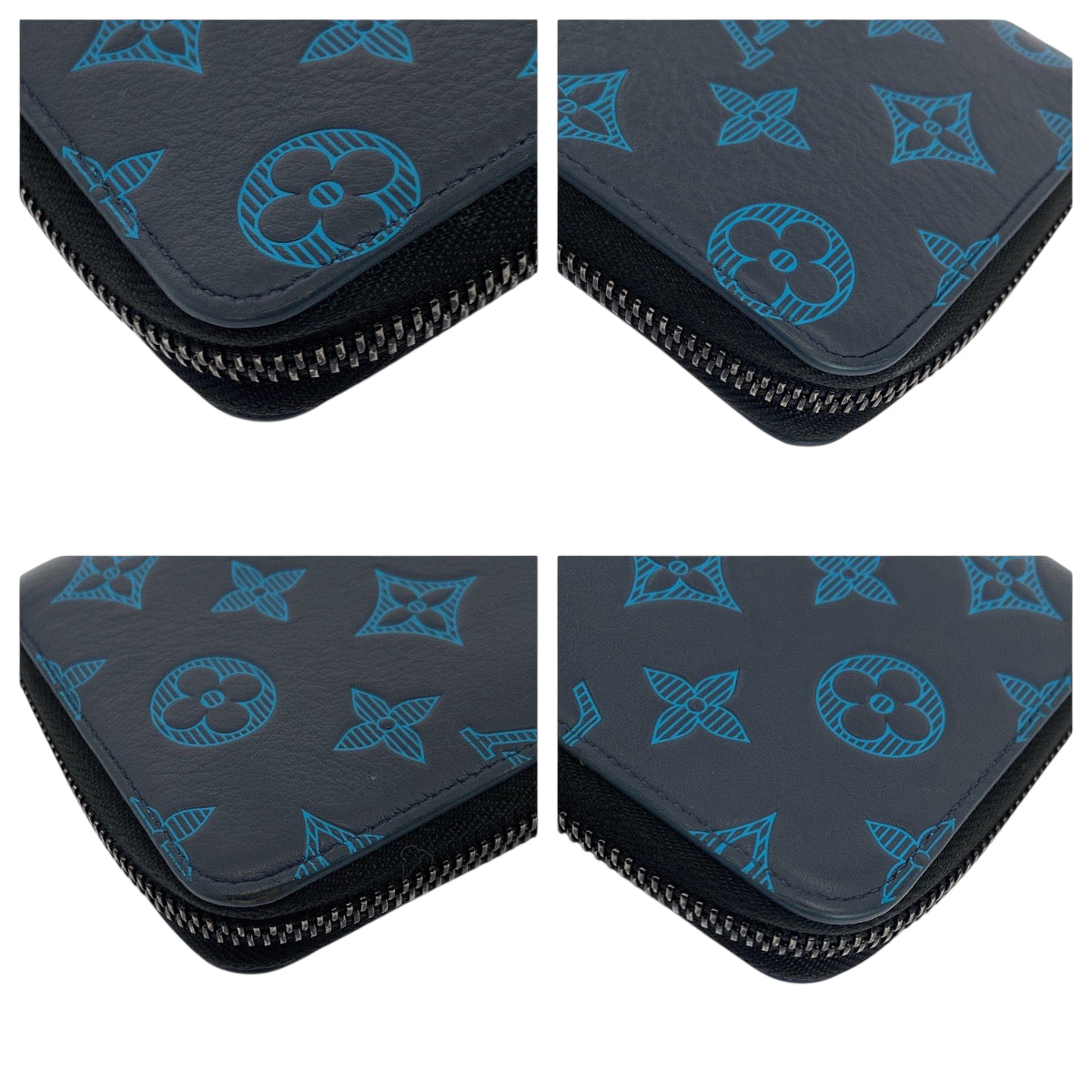 Louis Vuitton Long Wallet Purse M80423 Calfskin Navy Blue Black Metal Long Wallet Purse Zip Around