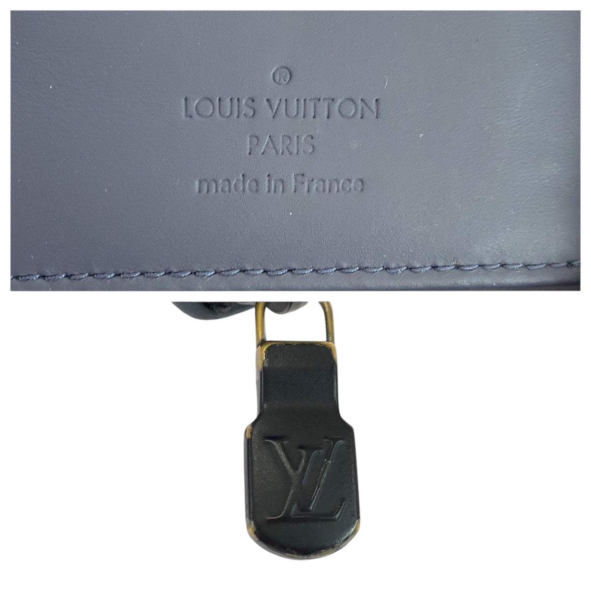 Louis Vuitton Long Wallet Purse M80423 Calfskin Navy Blue Black Metal Long Wallet Purse Zip Around
