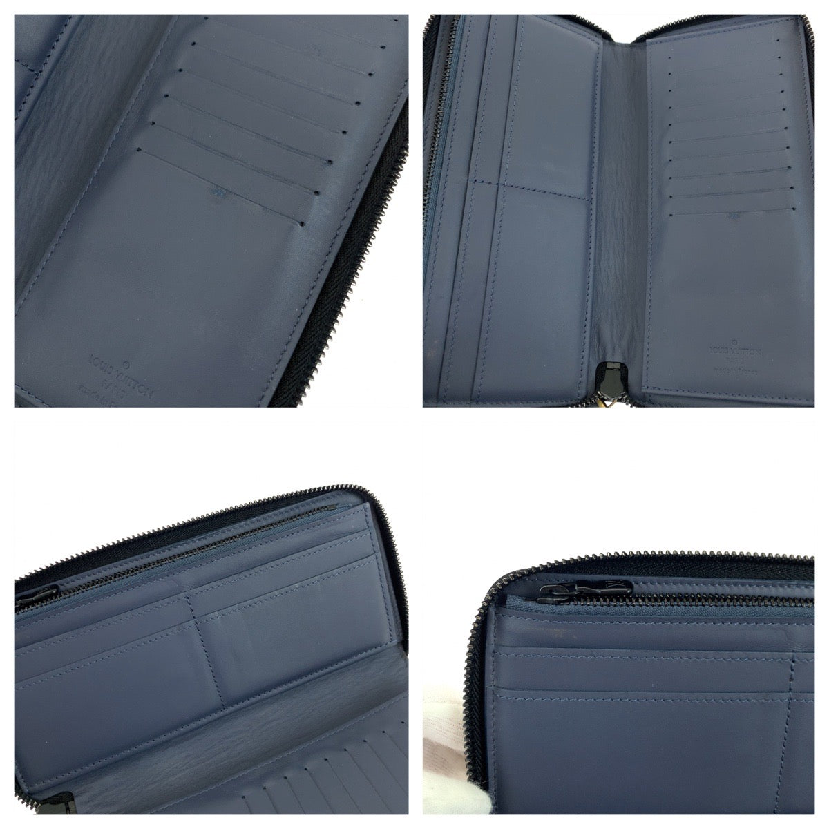 Louis Vuitton Long Wallet Purse M80423 Calfskin Navy Blue Black Metal Long Wallet Purse Zip Around