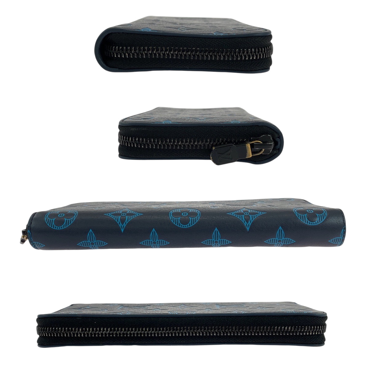 Louis Vuitton Long Wallet Purse M80423 Calfskin Navy Blue Black Metal Long Wallet Purse Zip Around