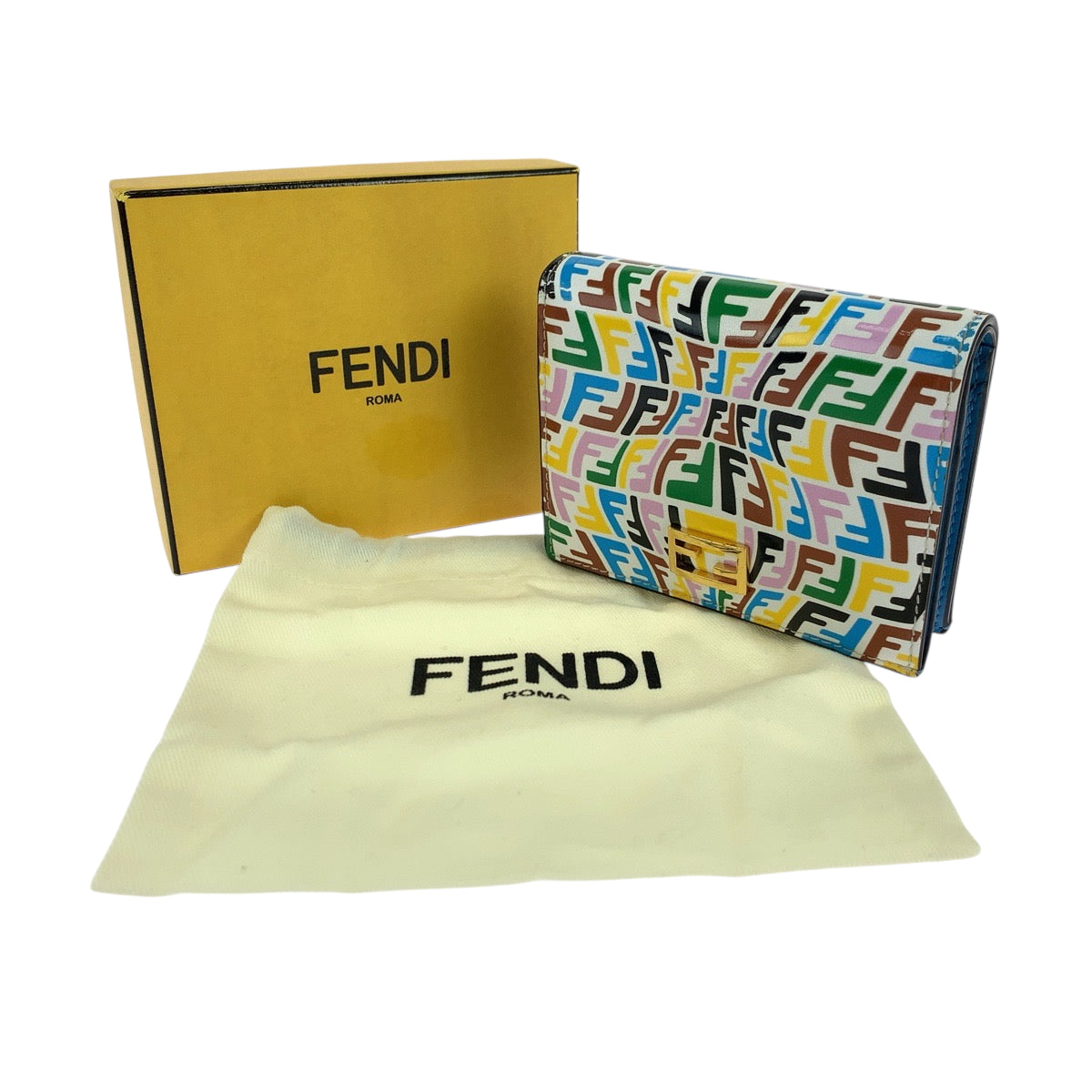 Fendi Bifold Wallet 8M0420 Agks Calfskin Multicolor Folding Wallet Compact Wallet Women(Unisex)