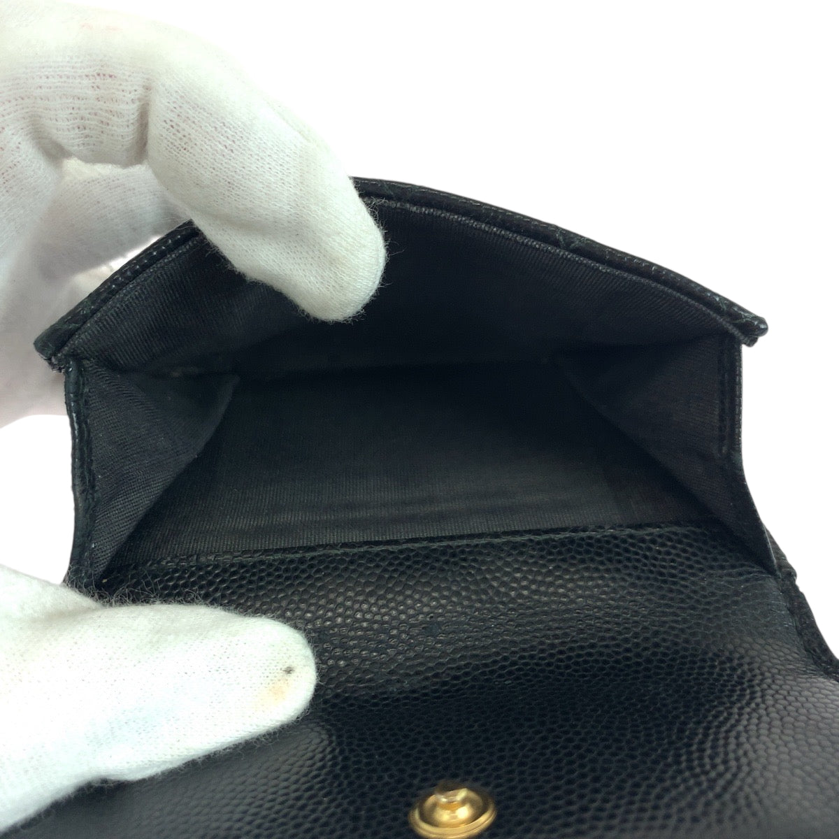 Chanel Tri-Fold Wallet Caviar Skin Black Goldmetal Folding Wallet Compact Wallet Boy Chanel Small