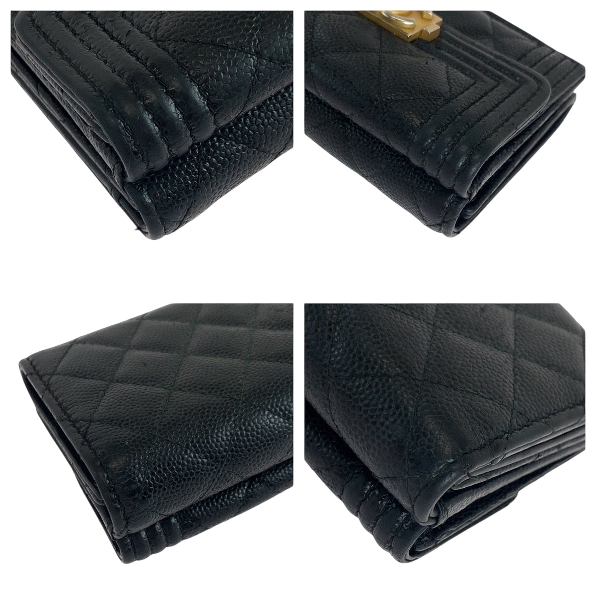Chanel Tri-Fold Wallet Caviar Skin Black Goldmetal Folding Wallet Compact Wallet Boy Chanel Small