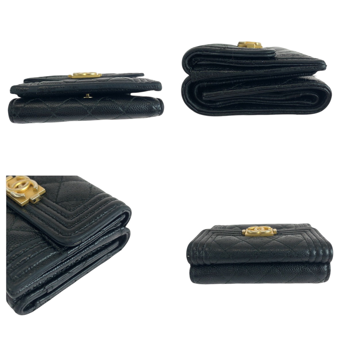Chanel Tri-Fold Wallet Caviar Skin Black Goldmetal Folding Wallet Compact Wallet Boy Chanel Small