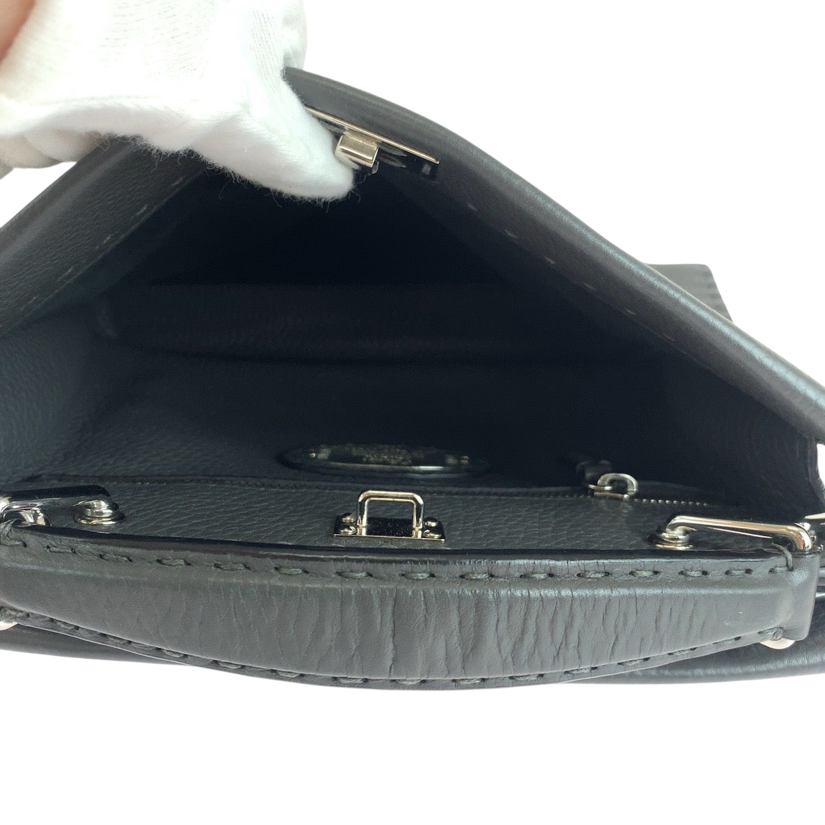 Fendi Shoulder Bag 7Va422 Leather Grey Silvermetal Peekaboo Mini Fit Logo