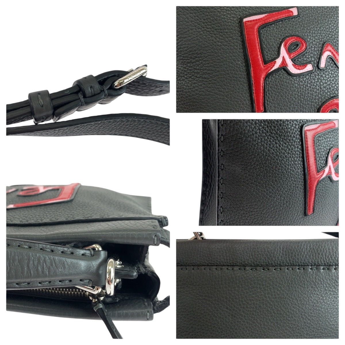 Fendi Shoulder Bag 7Va422 Leather Grey Silvermetal Peekaboo Mini Fit Logo