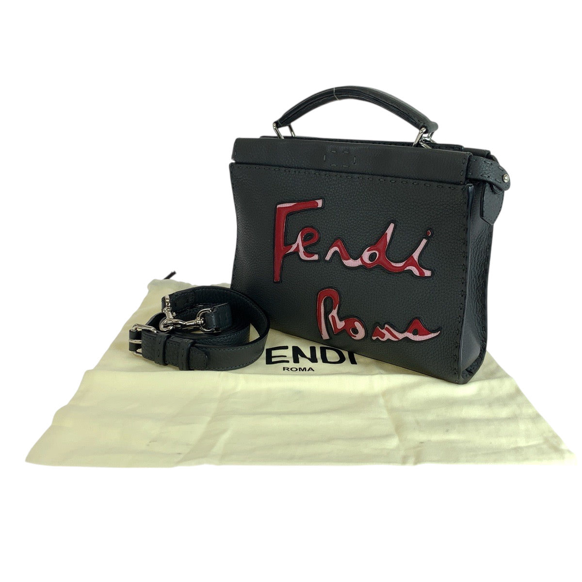 Fendi Shoulder Bag 7Va422 Leather Grey Silvermetal Peekaboo Mini Fit Logo